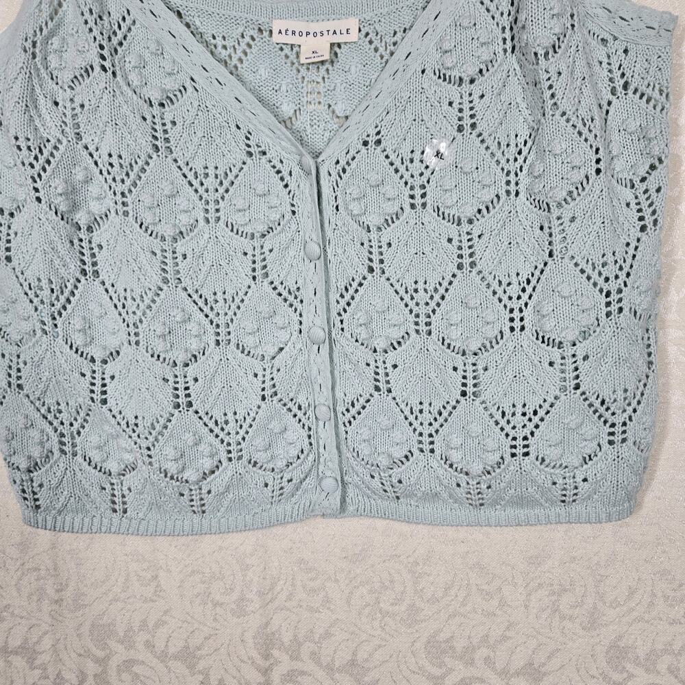 Aéropostale Crochet Tank XL Aqua Knit Cami Button Front Coquette Soft Girl - Picture 4 of 12